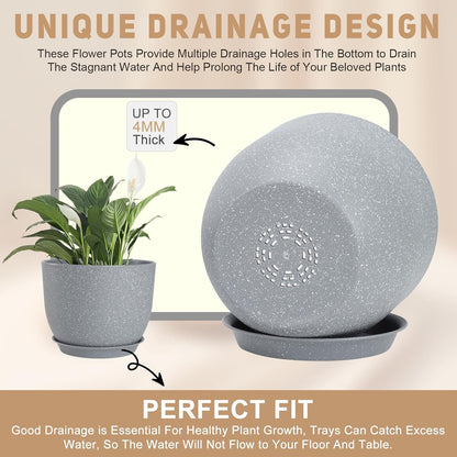 Plant Pots 10/9/8/7.5/7 inch Flower Pots with Multi Mesh Drainage Holes, Planters for Indoor Outdoor Garden Plants and Flowers. (Gray)