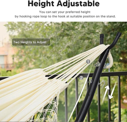 SUNCREAT Portable Outdoor Hammock with Stand Included, Double Hammock with Tassel for Outside, Beige