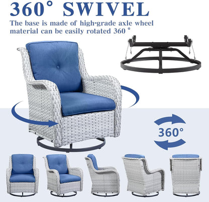 Outdoor Swivel Rcoker Patio Chairs - Outdoor Swivel Patio Chairs Set of 2 Wicker Chair Patio Furniture Sets with Covered Cushion for Porch Deck Balcony Garden, Blue Cushion