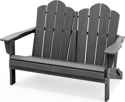 SERWALL Adirondack Bench, HDPE All-Weather Adirondack Loveseat, Outdoor Adirondack Chair for 2, Grey