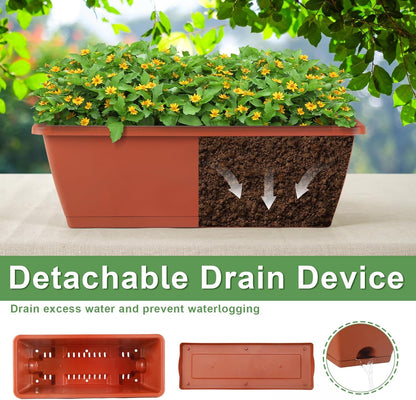 HAITRAL 16.9 Inch Deck Railing Planter Boxes for Plants, Rectangular Hanging Window Boxes Planters with Metal Flower Pots Brackets - 6 Pack Railing Planter Box for Balcony Fences Garden, Red