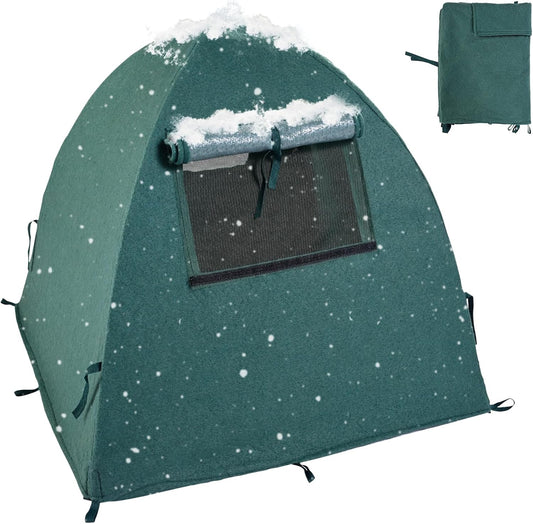 Plant Cover Freeze Protection Blanket, 28''x28''x30'' Outdoor Garden Fabric Cover with Poles and Stakes for Winter Frost, Shade Cloth Plant Guard for Shrubs, Small Trees, Green