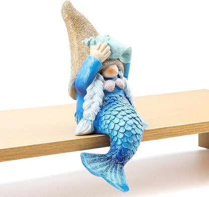 Leekung Mermaid gnome Statue Garden Decor,Beach Gnomes Figurine for Outdoor Indoor Patio Lawn Yard Porch Shelf Bookshelf Edge Table windowsill Decoration,Nautical Ocean Sculpture