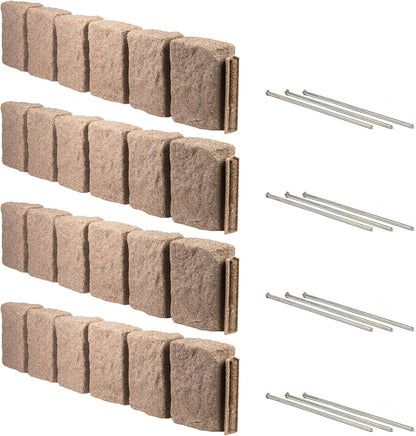 Beuta Landscape Edging | Garden Edging Border | Faux Stone Block XL for Lawn Edging, Flower Beds & Yard Edging – 4 Pack | Each Section Has 6 Blocks 48" L x 4" W x 9.5" H | 12 Spikes | Sandstone