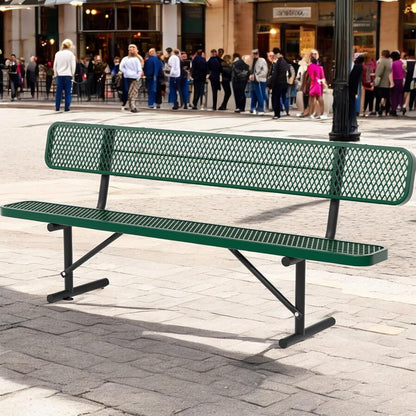 Heavy Duty Park Bench with Back Portable Frame, Outdoor Steel Bench with Backrest, Outdoor Park Bench Expanded Metal Mesh Bench for Lawn, Park, Deck, Garden, Patio, Porch, Black (Green, 8FT)