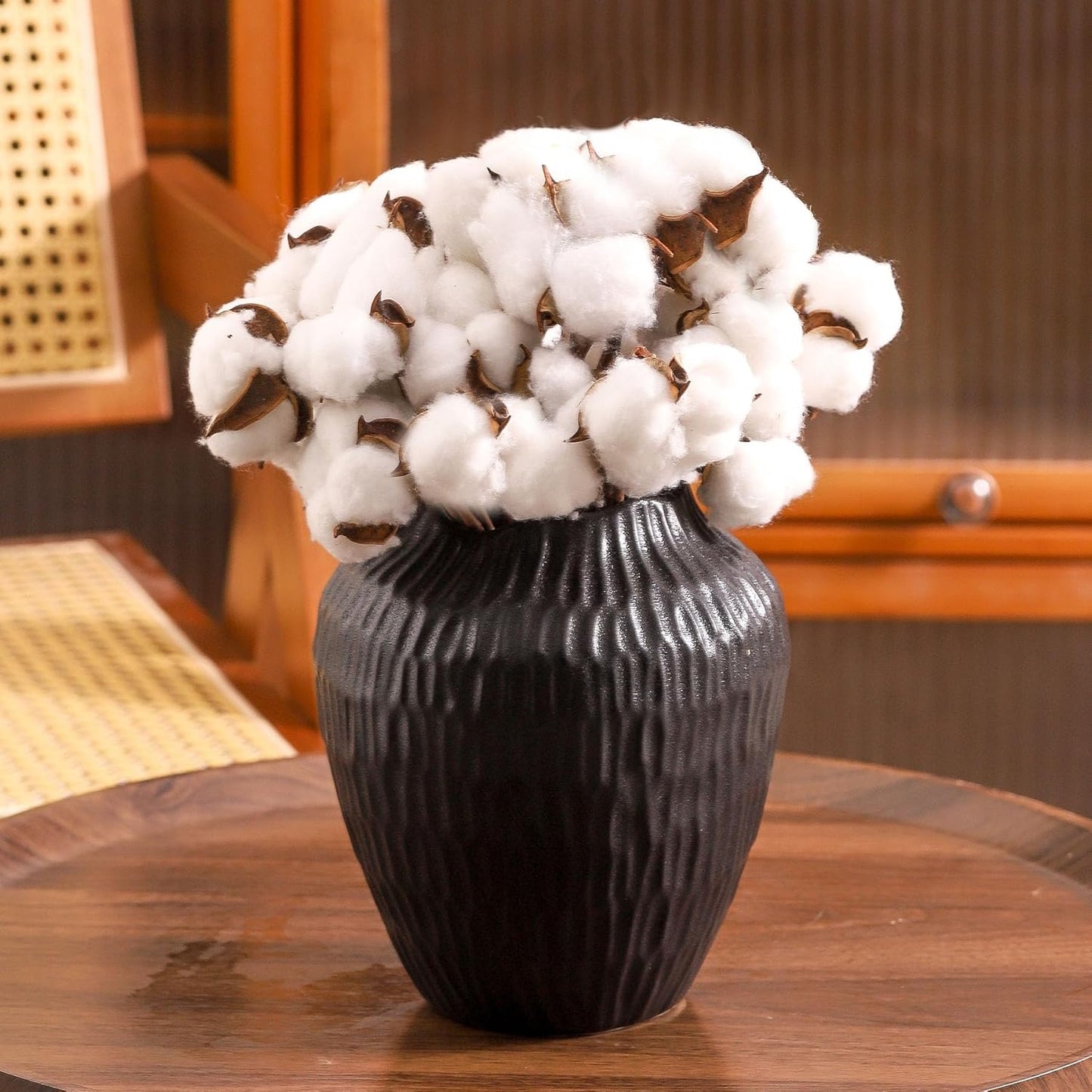 7.8 Inch Black Ceramic Vase - Modern Minimalist Round Vase for Centerpiece, Farmhouse, Living Room-Handcrafted Decorative Design for Dried Flowers, Plants, Home Decor, Rustic & Vintage Styles