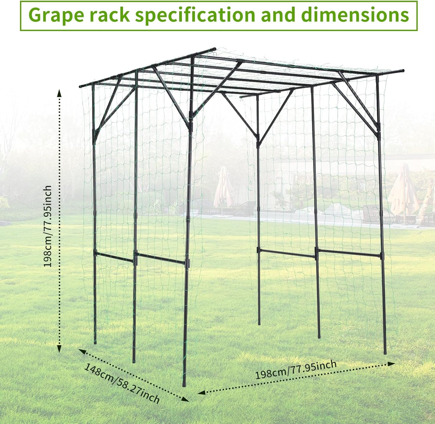 Lalahoni Large Garden Arch Trellis for Climbing Plants Outdoor, 78x78 inches Plastic-Coated Metal Grape Vine Support Arch Arbor Tall Trellis Yard Patio Lawn Yard Garden Decoration, Lightweight