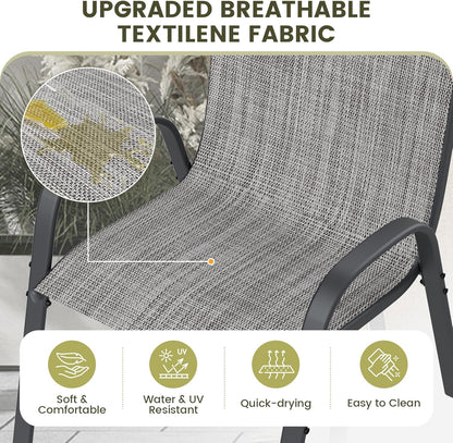 UDPATIO Patio Chairs Set of 6, Stackable Outdoor Dining Chairs with High Back, Breathable Textilene Fabric Outdoor Chair All Weather, 350LBS Capacity for Garden, Backyard (Light Grey)