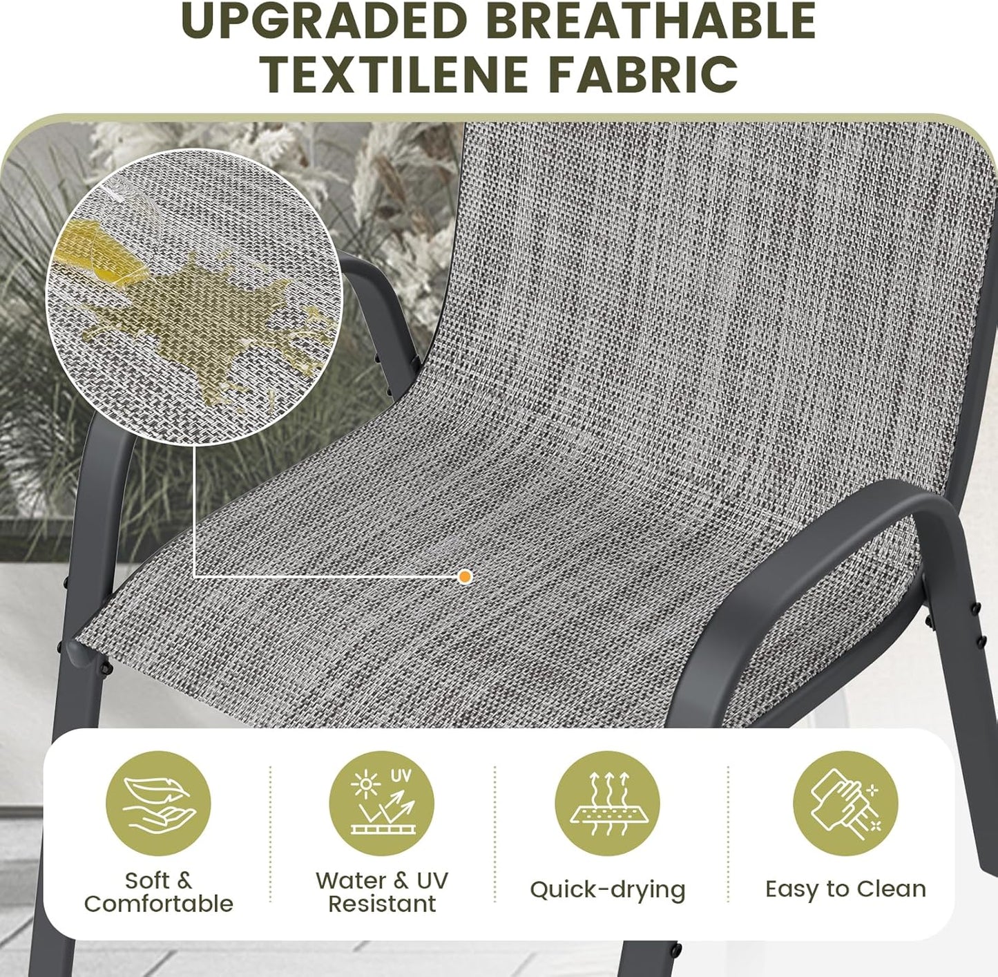 UDPATIO Patio Chairs Set of 8, Stackable Outdoor Dining Chairs with High Back, Breathable Textilene Fabric Outdoor Chair All Weather, 350LBS Capacity for Garden, Backyard (Light Grey)