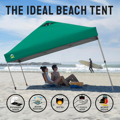 CROWN SHADES 10x10 Pop Up Canopy - Beach Tent with One Push Setup - Easy Outdoor Sun Shade for Events, Parties, Camping - Gazebo with STO-N-Go Cover Bag, Silver Coated Top, Forest Green