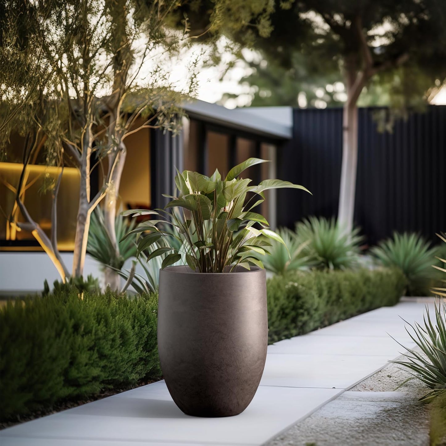 Kante Tall Concrete Planter, 21.7-Inch Height Weathered Brown Large Indoor Outdoor Plant Pot with Drainage Hole for Patio Garden Home, Modern Decor for Flowers and Tree