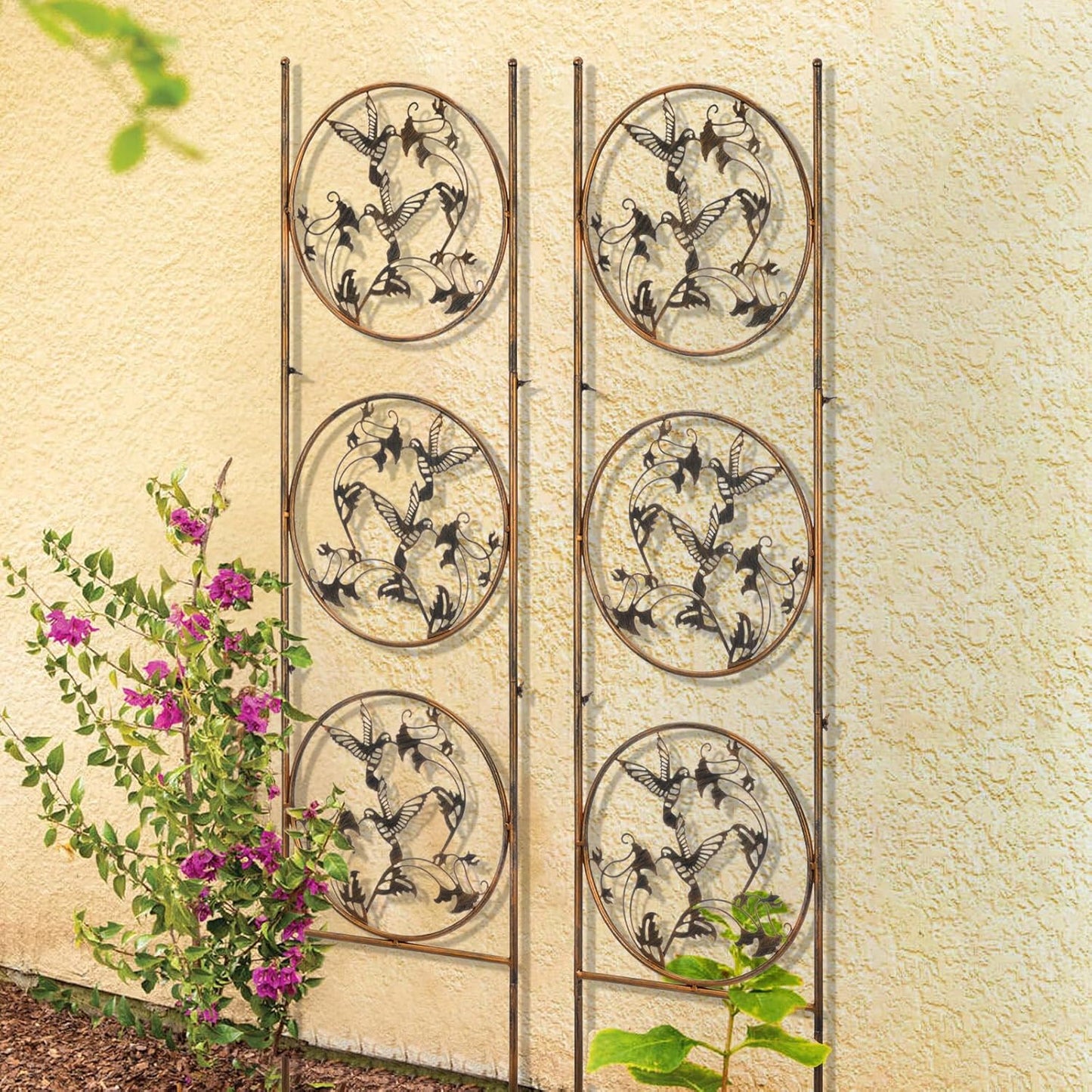 Set of 2 Hummingbird Metal Garden Trellis for Climbing Plants, Decorative Vegetables Flowers Vine Trellis for Outdoor Patio 55'' H x 12.4'' W