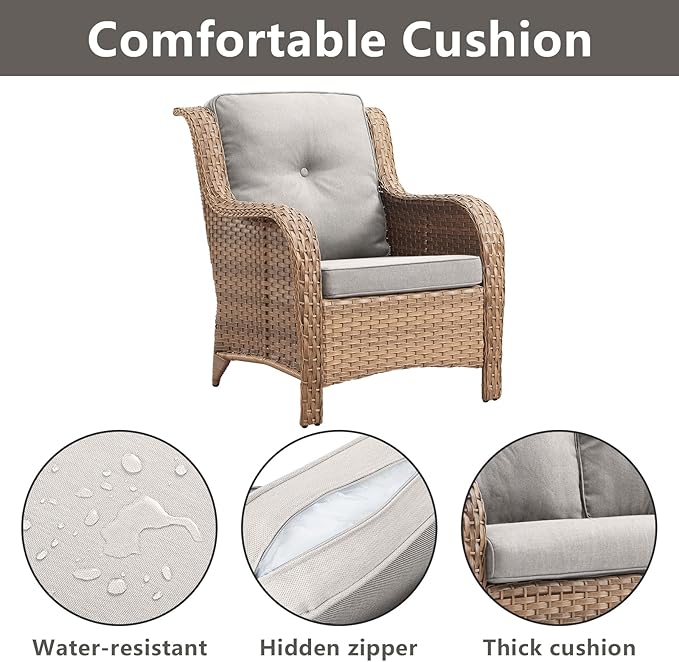 Rilyson Patio Bistro Set Outdoor Chairs - 3 Piece Wicker Rattan Patio Furniture Set with 2 Armrest Chair and 1 Side Table for Proch Deck Garden Backyard Balcony(Yellow/Beige)