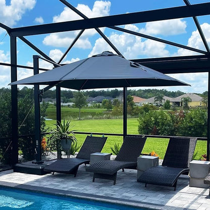 PURPLE LEAF 11 FT Square Patio Umbrella Large Cantilever Outdoor Aluminum Offset Umbrella with 360-degree Rotation for Garden Deck Backyard Pool, Grey
