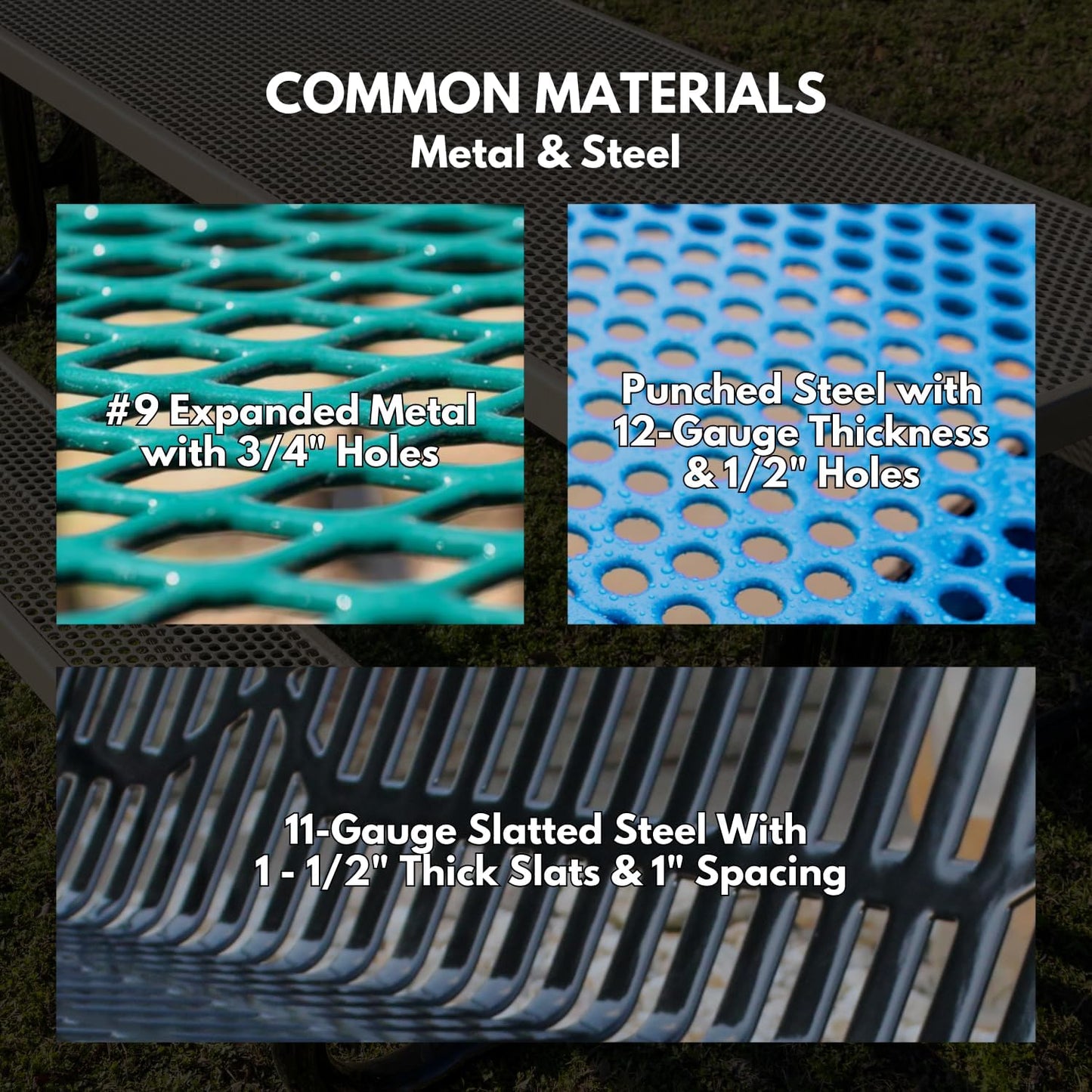 Heavy-Duty Outdoor Bench Thermoplastic Coated, Slated Steel, Commercial-Grade Garden Bench, Made in America (Portable with Back, 6 Ft, Textured Light Blue)