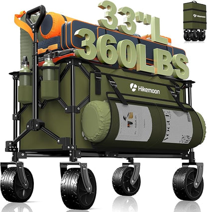 150L Collapsible Wagons Carts Foldable, 360LBS Heavy Duty Folding Beach Cart with Big All-Terrain Wheels, Portable Utility Wagon for Grocery, Shopping, Garden, Sports, Green