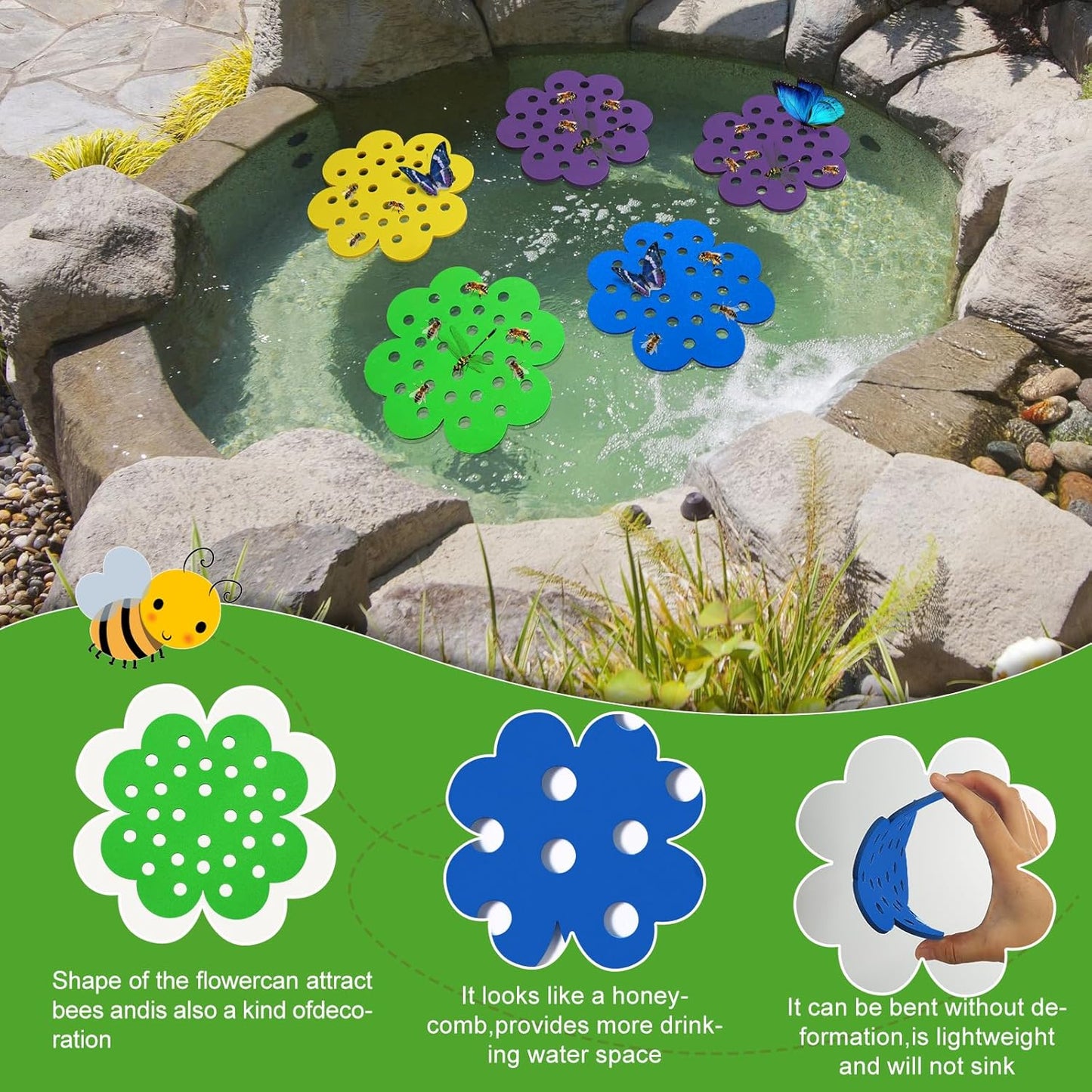 12 Pack High Waterproof Durable - 6.3-Inch Bee Watering Station Floating Bee Islands for Bee/Butterfly Feeding & Bathing – Outdoor Garden Decoration (Multiple Colors)