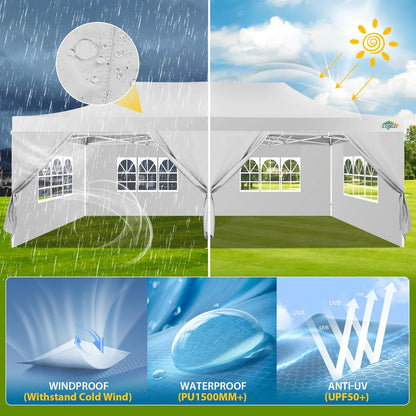 COBIZI 13x26 Pop Up Tent 13x26 Canopy with Sidewalls Heavy Duty Canopy Party Tent for Parties, Outdoor Wedding Large Event Tent Wind Waterproof UPF 50+ Ez Up in Garden Lawn with Roller Bag, White