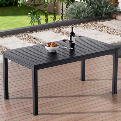 ZZV Outdoor Dining Table for 6-Person Rectangle Indoor Outdoor Table with Wood-Like Surface, Weather-Resistant Outside Dining Table for Patio Lawn Garden Backyard, 35" D x 63" W x 29" H, Black