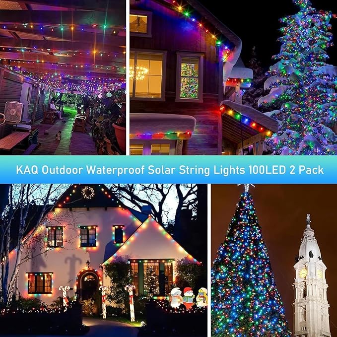 Upgrade 2Pack 200LED Solar String Lights for Outside, 66FT Solar Christmas String Lights Outdoor with 8 Modes, IP65 Waterproof Outdoor Twinkle Light, Garden Xmas Tree Christmas Decoration, Multicolor