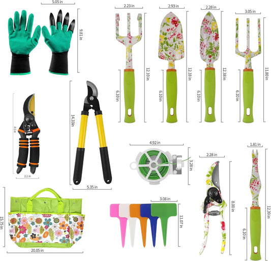 Gardening Tools – 42 Piece Premium Gardening Tool Set,Heavy Duty Hand Tools with Fashion Garden Tools Organizer Handbag,Rust-Proof Gardening Tool Kit, Ideal Gardening Gifts for Women(Pink Floral)