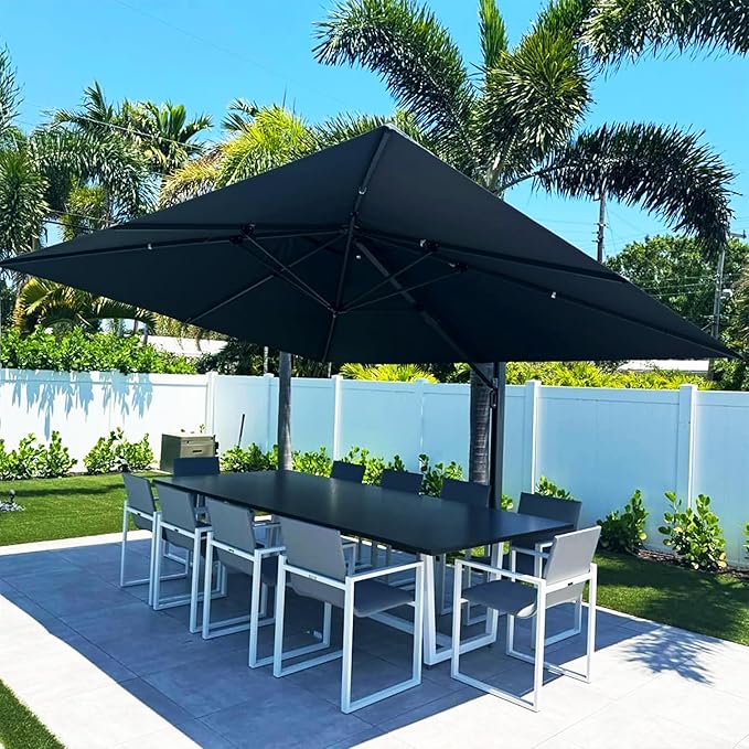 PURPLE LEAF 13 FT Square Patio Umbrella Large Cantilever Outdoor Aluminum Offset Umbrella with 360-degree Rotation for Garden Deck Backyard Pool Grey