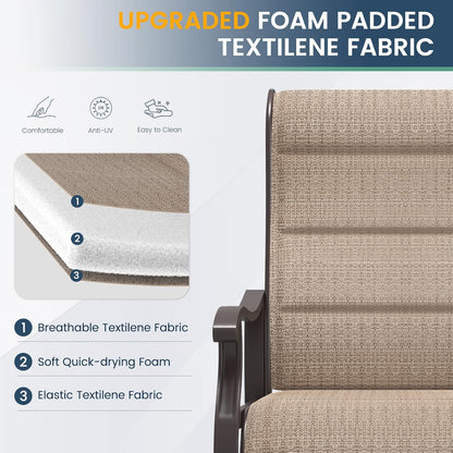 Amopatio Padded Patio Swivel Chairs Set of 2, Outdoor Dining Chairs with Ultra Soft Textilene High Back Seat & Metal Rocker Frame, for Backyard Deck Lawn, Brown