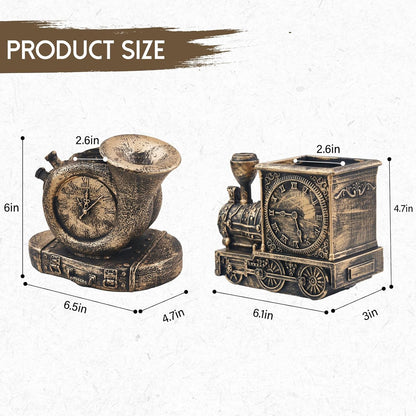 Retro-Style Succulent Pots with Drainage, Indoor/Outdoor Planter, Nostalgic Cactus/Bonsai Garden Pots for Home Decoration and Office Desk Decoration, Vintage Artwork (2 Piece Set) (Bronze-Colored)