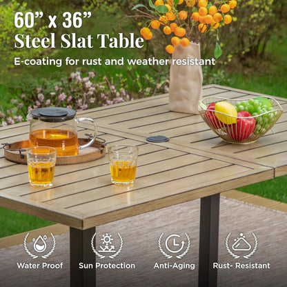 Outdoor Patio Dining Table for 6, 60" x 36" Rectangular Metal Patio Dining Table with Umbrella Hole for Garden, Backyard and Porch