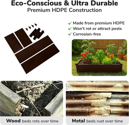 Raised Garden Bed - 2x4 ft Planter Box - Brown HDPE - No Tools Needed - DIY Kit for Urban Gardening, Flowers, Herbs & Vegetables - Made in The USA