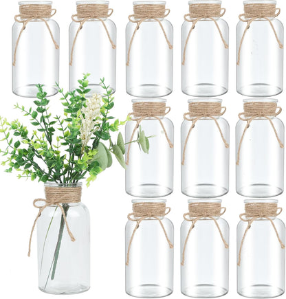 Vintage Glass Flower Vase，12 Pack Farmhouse Transparent White Glass Centerpiece Vases Mason Jars for Weddings, Parties & Home Decor Bulk (12, Transparent)