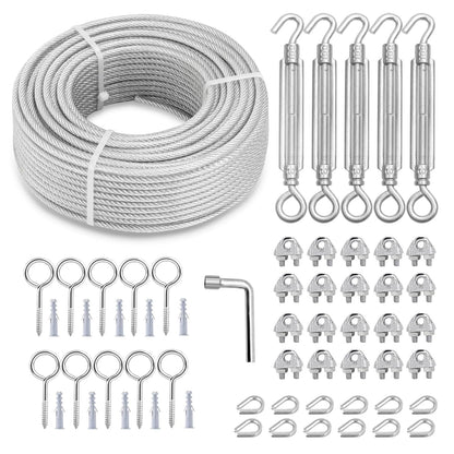 M6 Turnbuckles for Cables Wire Kit, 3/16" PVC Coated Steel Cable Kit w/ 7×7 Strand Core & 100Ft Wire Rope Tensioner Strainer for String Light Hanging/Deck Stair Railing/Shade Sail/Clothes Line