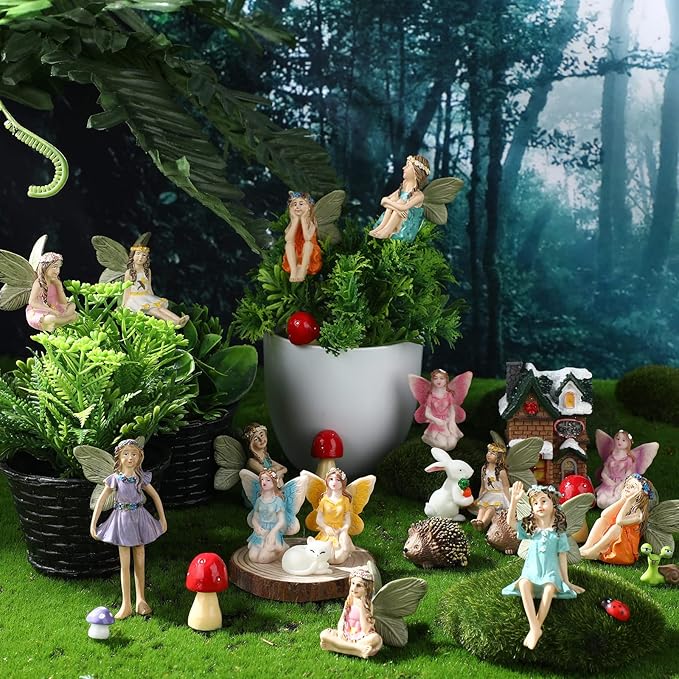 Roowest 16 Pcs Garden Accessories Miniatures Fairies Kit Christmas Resin Hedgehogs Cute Tiny Mushroom Miniature Figurines Mini Garden Micro Landscape Ornaments for Lawn Yard Home Decorations