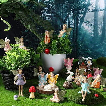 Roowest 16 Pcs Garden Accessories Miniatures Fairies Kit Christmas Resin Hedgehogs Cute Tiny Mushroom Miniature Figurines Mini Garden Micro Landscape Ornaments for Lawn Yard Home Decorations