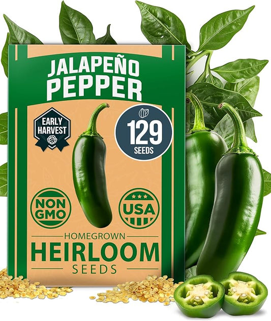 HOME GROWN 𝗨𝗦𝗔 𝗣𝗥𝗘𝗠𝗜𝗨𝗠 Jalapeno Pepper Seeds – 129 𝗡𝗢𝗡-𝗚?𝗢 Heirloom Seeds (Capsicum annuum) – High Germination, Easy to Grow, Early Harvest Hot Peppers