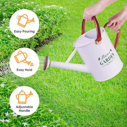 Metal Watering Can for Outdoor Plants, Galvanized Steel Watering Can with Removable spout, 1 Gallon,Perfect Home & Garden Décor White