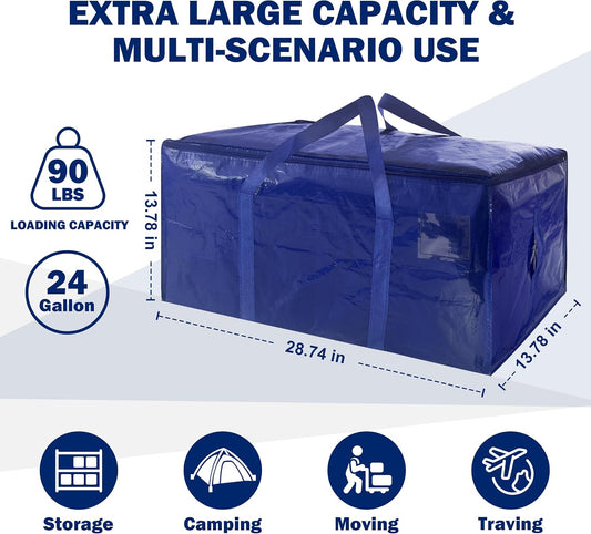 16 Pack Extra Heavy Duty Large Moving Bags with Strong Zipper & Carrying Handles, Sturdy Clothes Storage Bag Totes Bins, Packing Bags Moving Boxes College Moving Supplies, Dark Blue - 24 gal