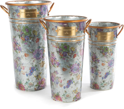 MACKENZIE-CHILDS Galvanized Flower Buckets, Decorative Metal Buckets, Flower Market, Set of 3
