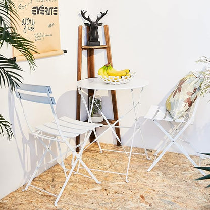 Grand patio 3-Piece Folding Bistro Set, 2 Chairs and 1 Table, Weather-Resistant Outdoor/Indoor Conversation Set for Patio, Yard, Garden-White