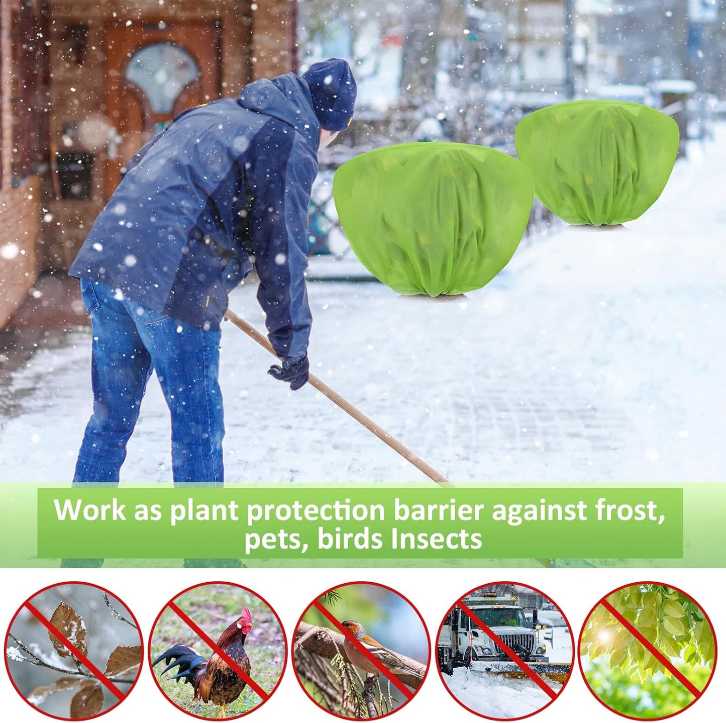 12 Pcs Winter Plant Covers Freeze Protection 39.4x23.6 Inch Horizontal Shrub Tree Rose Plant Protection Bags Frost Blanket with Drawstring for Fall Winter Outdoor Garden Planting (Green)