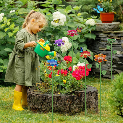 2 Pack Bee Watering Station - Flowers Butterfly Feeder, Bee Water Feeders for Outside, Metal Garden Decor, Bee Baths for Garden Yard Patio (Blue,Yellow)