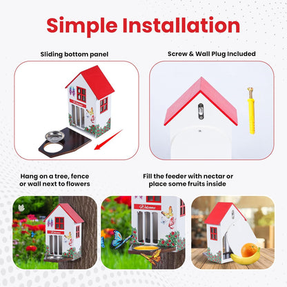 No Assembly Required! Wooden Butterfly House and Feeder for Outside with Hook, Durable Butterfly Habitat with Puddler, Unique Vibrant Design, Hanging Garden Decoration, Easy Cleaning