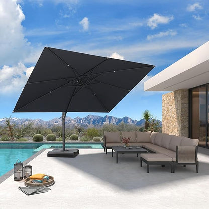 PURPLE LEAF 9' X 11.5' Patio Cantilever Umbrella Outdoor Rectangle Adjustable Offset Umbrellas with 360-degree Rotation and 8 Heavy Duty Metal Ribs for Garden Deck Pool Gray