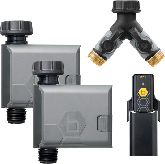 Orbit 21206 B-hyve Gen 2 Smart Hose Watering Timer, 2-Pack with Wi-Fi Hub and Hose Y Splitter