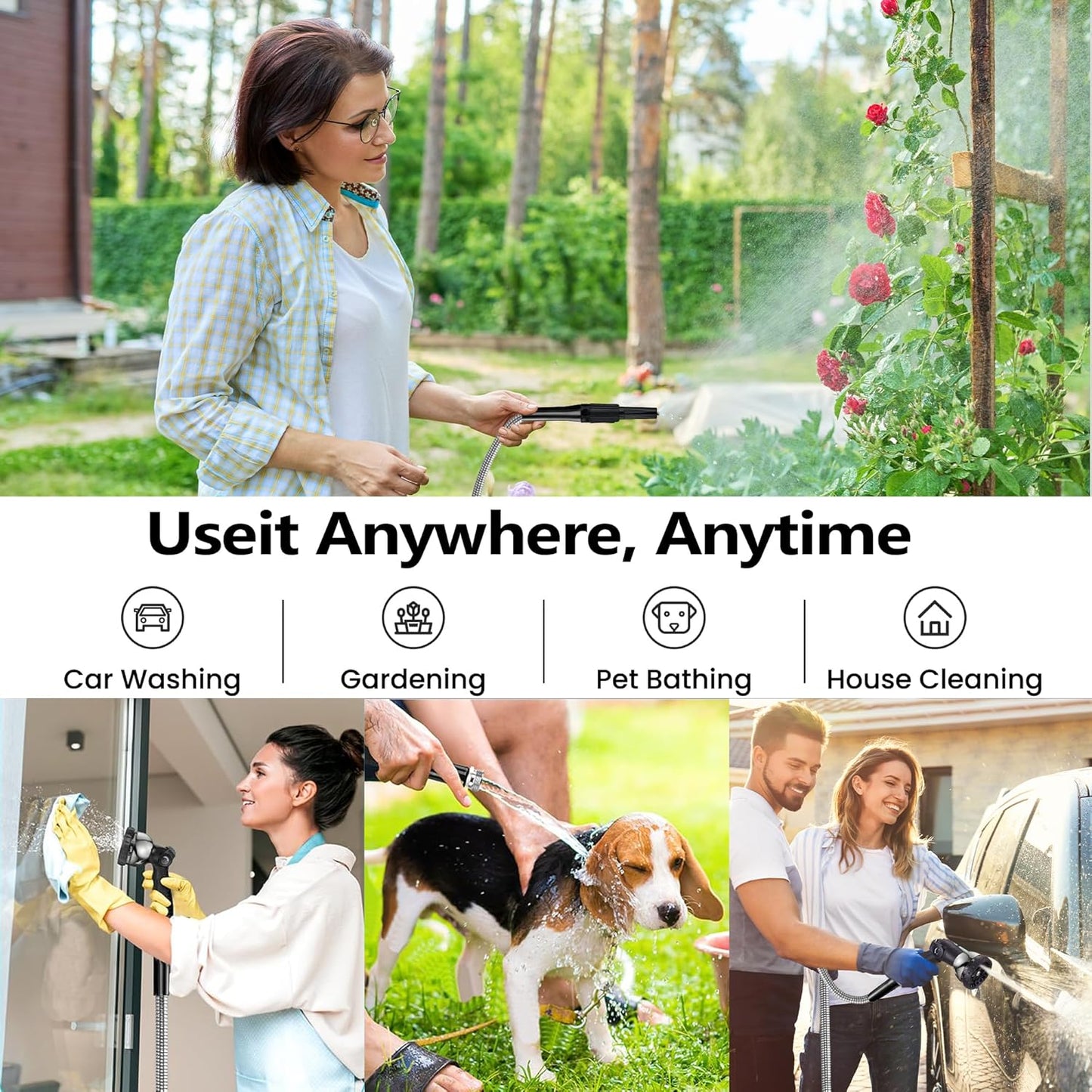 200 ft Garden Hsoe - 2025 New 304 Stainless Steel Garden Hose with 10-Function Spray Gun, 3/4'' Copper-Chrome Fittings – Lightweight, Durable, and Kink-Free, Metal Water Hoses for Gardening