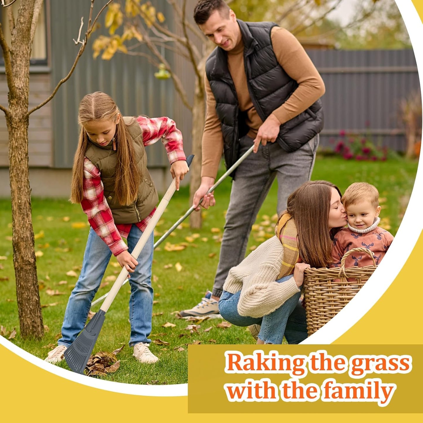 Therwen 8 Pcs Kids Rake 31" Child Size Plastic Lawn Rakes for Leaves Small Rake with Plastic Head and Wooden Handle Toddler Kid Gardening Tools for Leaves Gardening Camping(Dark Gray)