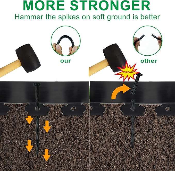 Hugeleaf 4.5 Inch Tall Landscape Edging 60 Feet Garden Edging with 60 Spikes, Plastic Landscape Border Edging for Landscaping Lawn, Flower Beds(Black)