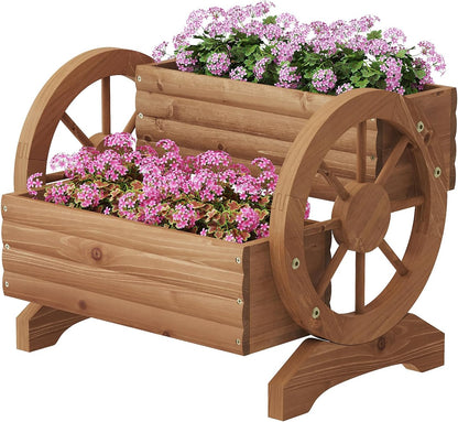 Wooden Wagon Planter Outdoor Flower Cart with Wheels Garden Planter, Decor Planter for Patio Balcony Decoration Succulent Flower Pot for Indoor Backyard Balcon Yard Decor planters for Outdoor Plants