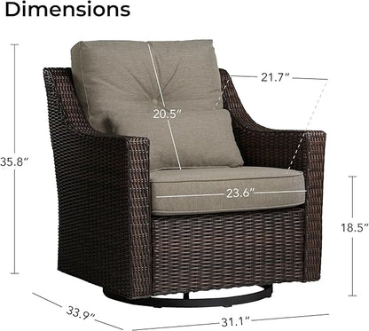 CHITA 2 Pieces Patio Wicker Chairs, 360° Rocking Swivels Outdoor Rattan Chair with Thickened Cushions for Backyard, Poolside, Garden or Porch