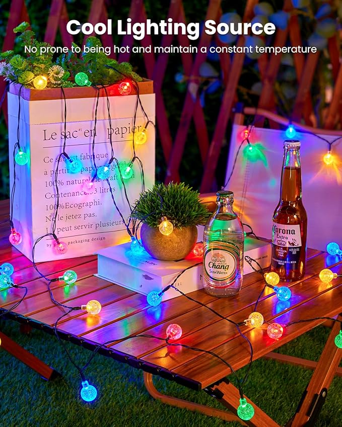 Solar String Lights Outdoor Waterproof, 2-Pack 120 LED 72Ft Total, Solar Powered Globe Patio Lights with 8 Lighting Modes for Garden Yard Porch Wedding Party Decor (Multicolor)